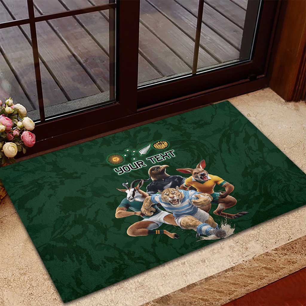 Custom Rugby Southern Hemisphere Rubber Doormat Argentina AUNZ South Africa Mascot Green - Polynesian Pride