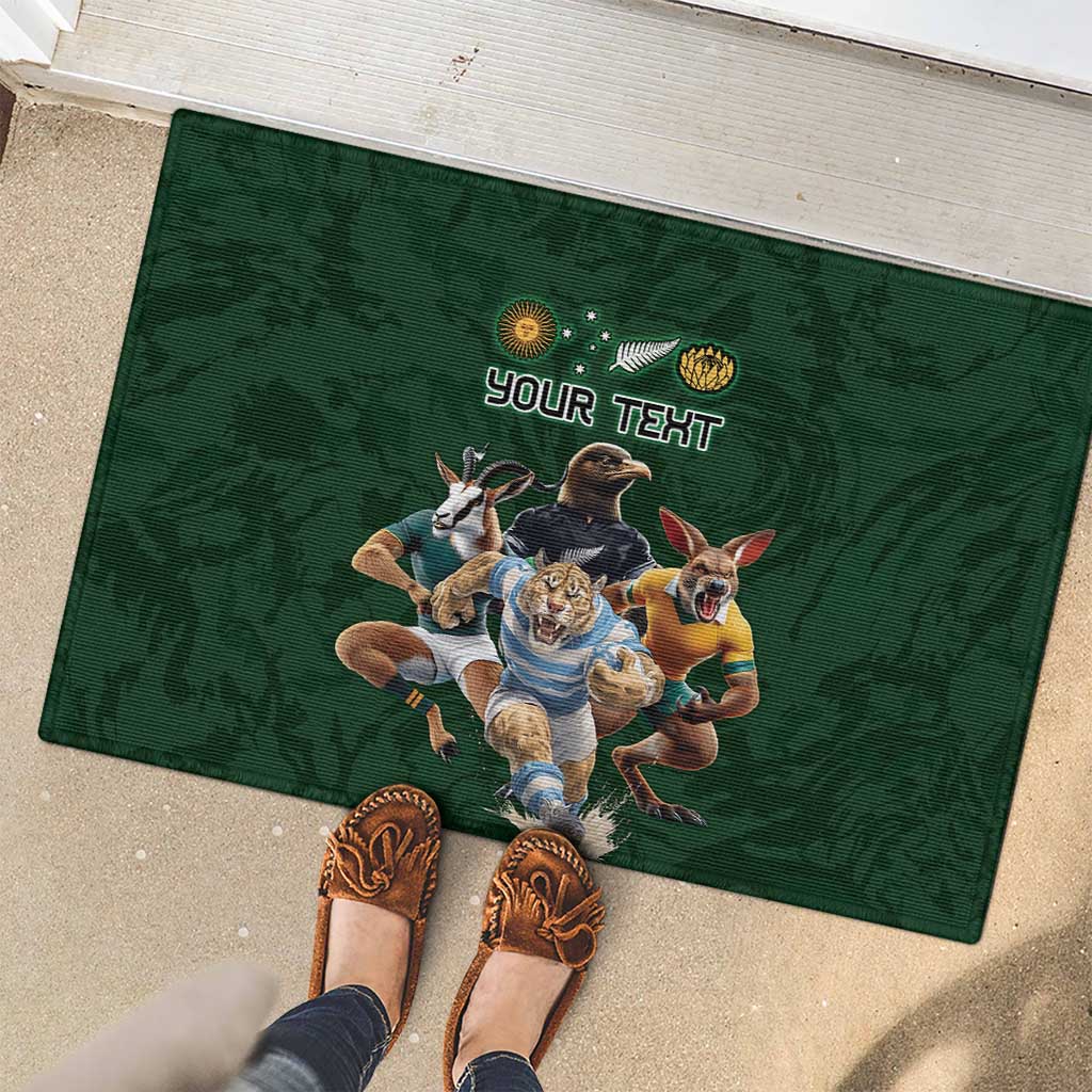Custom Rugby Southern Hemisphere Rubber Doormat Argentina AUNZ South Africa Mascot Green - Polynesian Pride