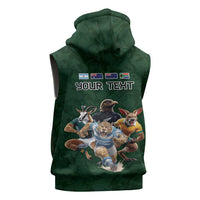 Custom Rugby Southern Hemisphere Sleeveless Zip Hoodie Argentina AUNZ South Africa Mascot Green LT9 - Polynesian Pride