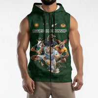 Custom Rugby Southern Hemisphere Sleeveless Zip Hoodie Argentina AUNZ South Africa Mascot Green LT9 - Polynesian Pride