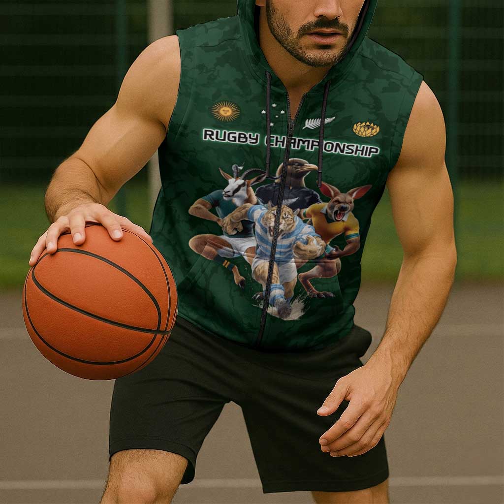 Custom Rugby Southern Hemisphere Sleeveless Zip Hoodie Argentina AUNZ South Africa Mascot Green LT9 - Polynesian Pride