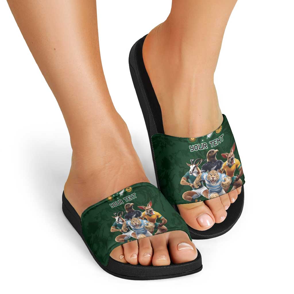 Custom Rugby Southern Hemisphere Slide Sandals Argentina AUNZ South Africa Mascot Green - Polynesian Pride