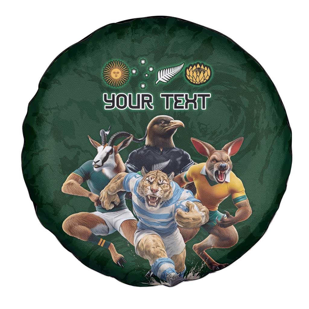 Custom Rugby Southern Hemisphere Spare Tire Cover Argentina AUNZ South Africa Mascot Green - Polynesian Pride