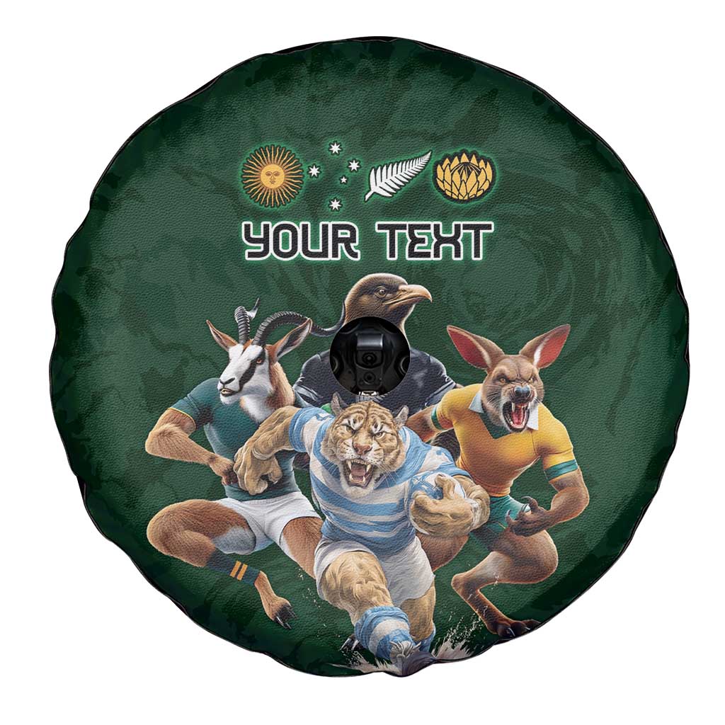Custom Rugby Southern Hemisphere Spare Tire Cover Argentina AUNZ South Africa Mascot Green - Polynesian Pride