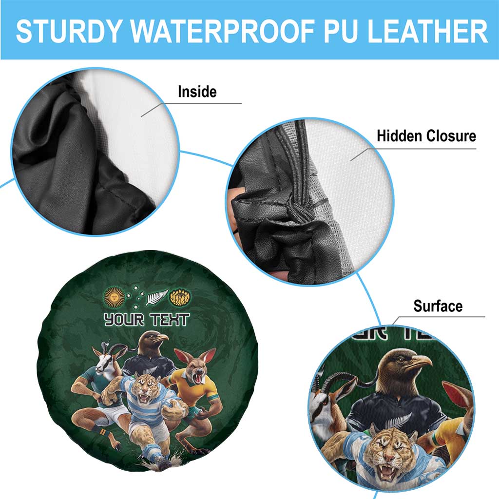 Custom Rugby Southern Hemisphere Spare Tire Cover Argentina AUNZ South Africa Mascot Green - Polynesian Pride