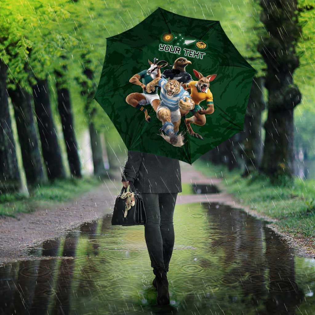 Custom Rugby Southern Hemisphere Umbrella Argentina AUNZ South Africa Mascot Green - Polynesian Pride