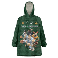 Custom Rugby Southern Hemisphere Wearable Blanket Hoodie Argentina AUNZ South Africa Mascot Green LT9 One Size Green - Polynesian Pride