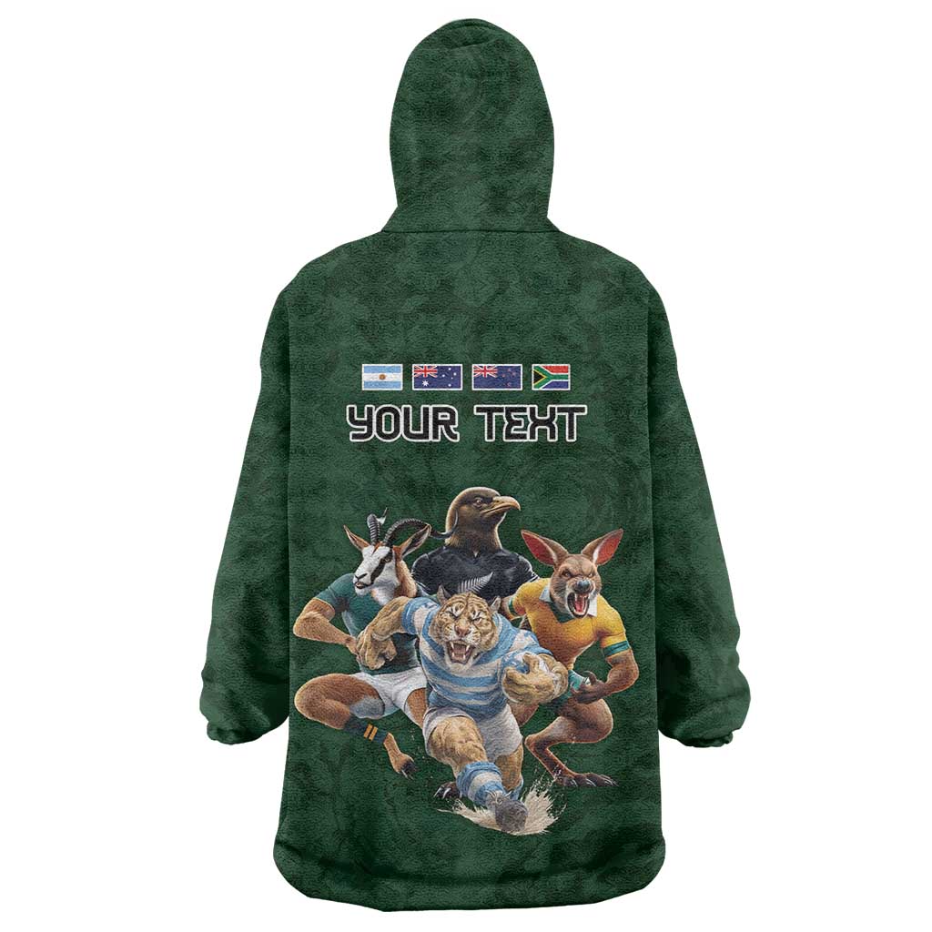 Custom Rugby Southern Hemisphere Wearable Blanket Hoodie Argentina AUNZ South Africa Mascot Green LT9 - Polynesian Pride