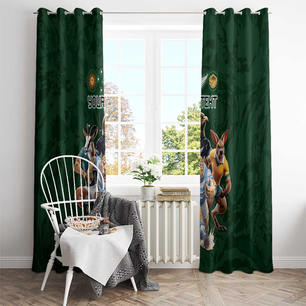 Custom Rugby Southern Hemisphere Window Curtain Argentina AUNZ South Africa Mascot Green - Polynesian Pride