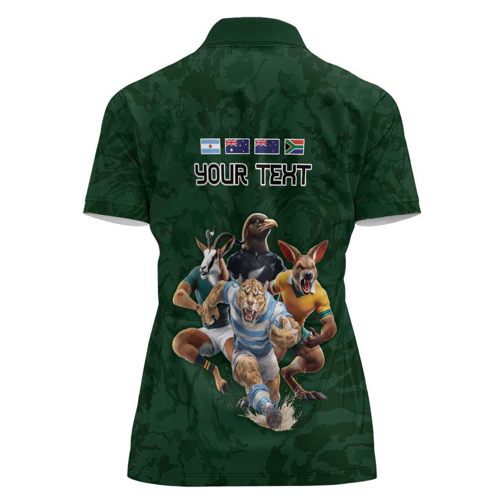 Custom Rugby Southern Hemisphere Women Polo Shirt Argentina AUNZ South Africa Mascot Green LT9 - Polynesian Pride