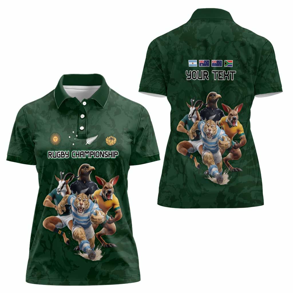 Custom Rugby Southern Hemisphere Women Polo Shirt Argentina AUNZ South Africa Mascot Green LT9 - Polynesian Pride