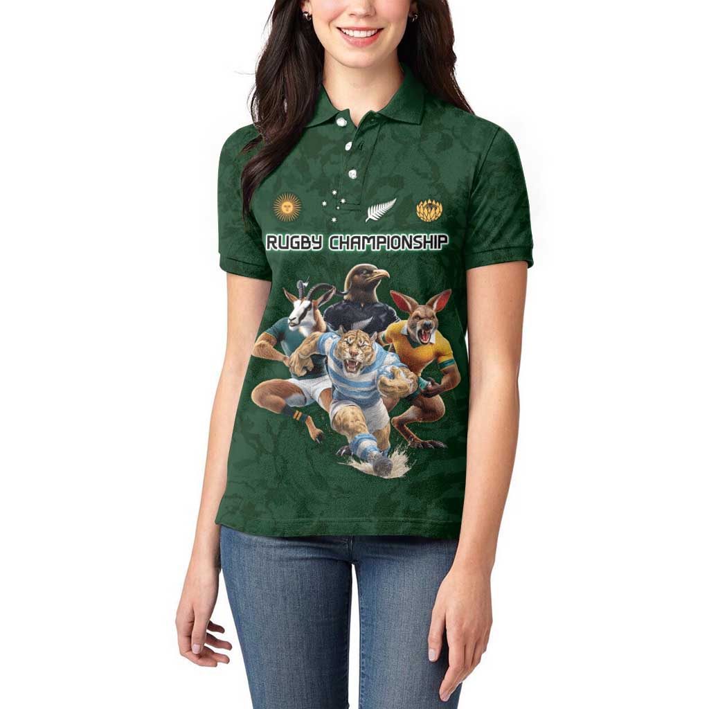 Custom Rugby Southern Hemisphere Women Polo Shirt Argentina AUNZ South Africa Mascot Green LT9 - Polynesian Pride