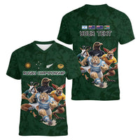 Custom Rugby Southern Hemisphere Women V-Neck T-Shirt Argentina AUNZ South Africa Mascot Green LT9 - Polynesian Pride