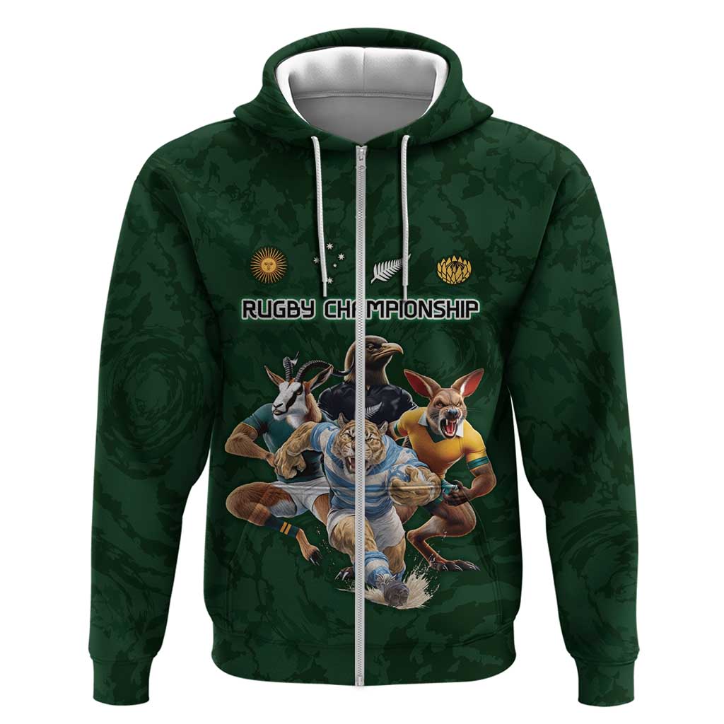 Custom Rugby Southern Hemisphere Zip Hoodie Argentina AUNZ South Africa Mascot Green - Polynesian Pride