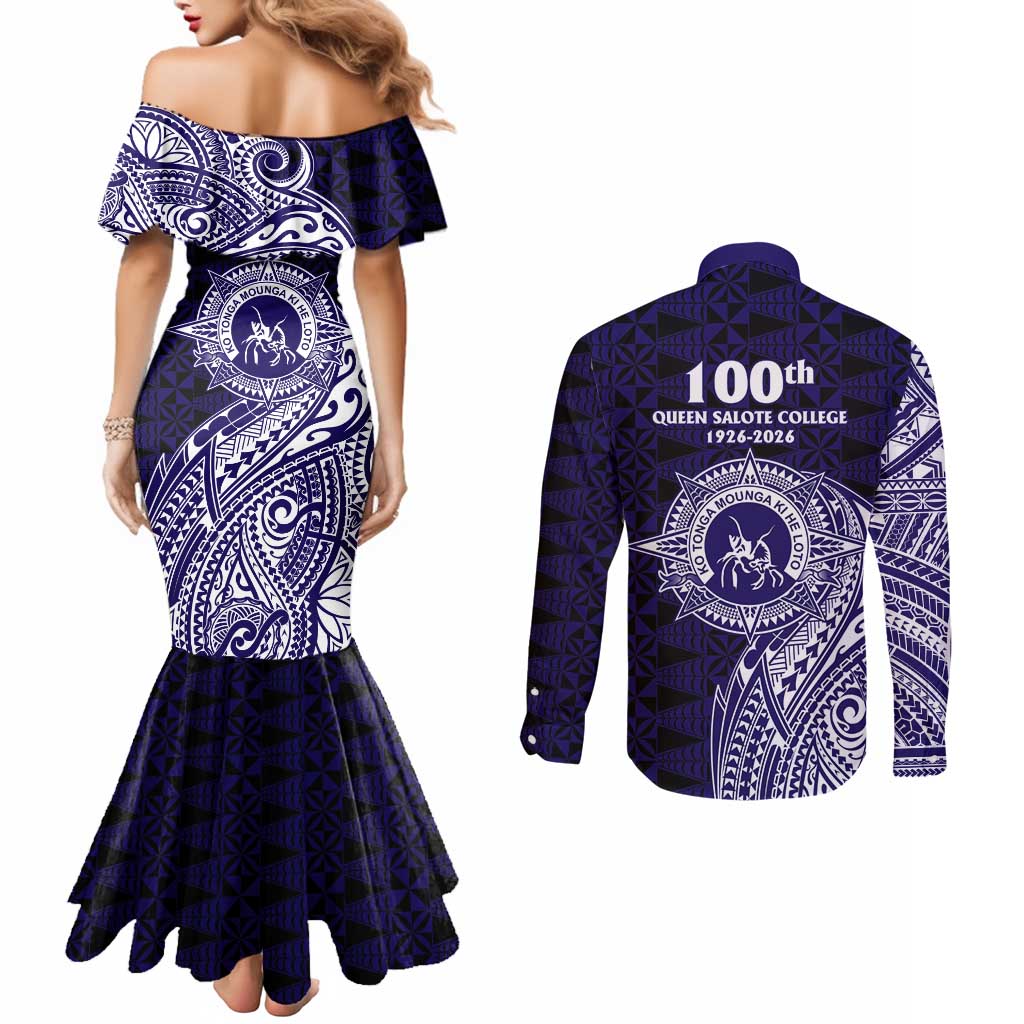 Tonga Queen Salote College 100th Years Couples Matching Mermaid Dress and Long Sleeve Button Shirt Est 1926 Tongan Ngatu Tapa LT9 - Polynesian Pride