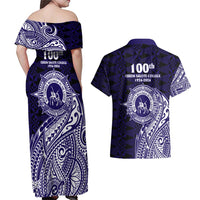 Tonga Queen Salote College 100th Years Couples Matching Off Shoulder Maxi Dress and Hawaiian Shirt Est 1926 Tongan Ngatu Tapa LT9 - Polynesian Pride
