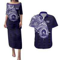 Tonga Queen Salote College 100th Years Couples Matching Puletasi and Hawaiian Shirt Est 1926 Tongan Ngatu Tapa LT9 Blue - Polynesian Pride