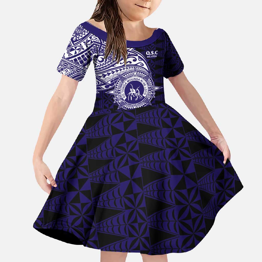Tonga Queen Salote College 100th Years Family Matching Mermaid Dress and Hawaiian Shirt Est 1926 Tongan Ngatu Tapa LT9 Daughter's Dress Blue - Polynesian Pride