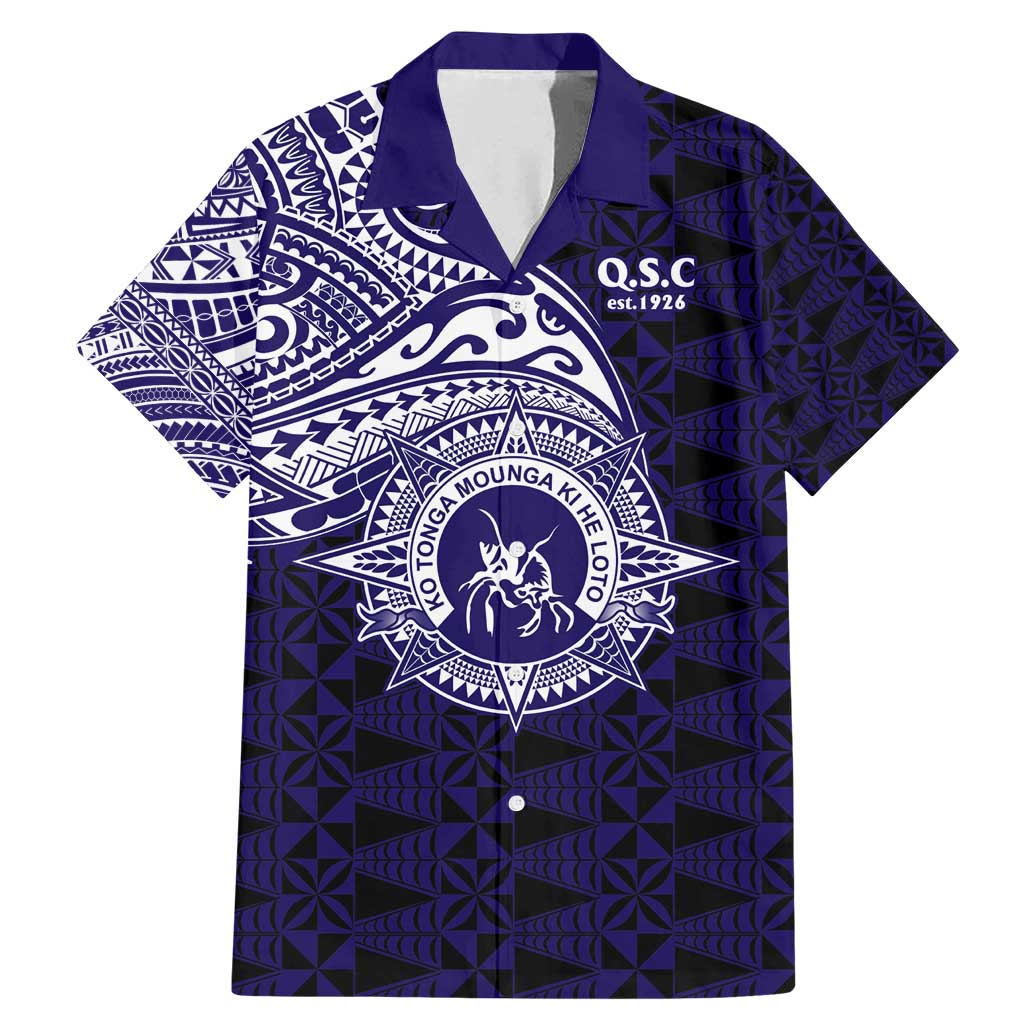 Tonga Queen Salote College 100th Years Family Matching Mermaid Dress and Hawaiian Shirt Est 1926 Tongan Ngatu Tapa LT9 Dad's Shirt - Short Sleeve Blue - Polynesian Pride