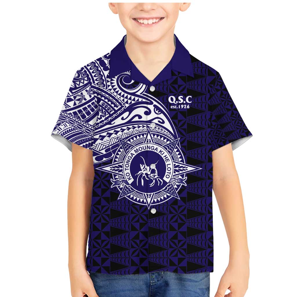Tonga Queen Salote College 100th Years Family Matching Mermaid Dress and Hawaiian Shirt Est 1926 Tongan Ngatu Tapa LT9 Son's Shirt Blue - Polynesian Pride