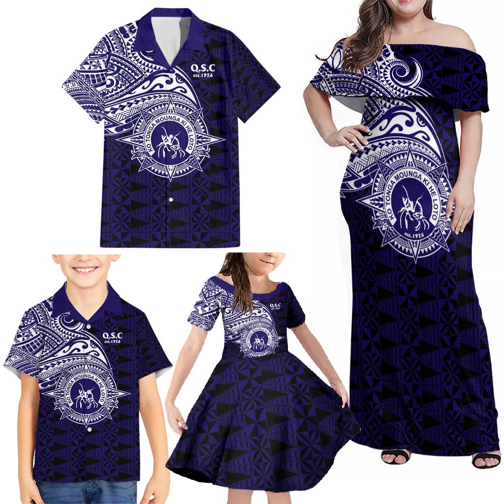 Tonga Queen Salote College 100th Years Family Matching Off Shoulder Maxi Dress and Hawaiian Shirt Est 1926 Tongan Ngatu Tapa - Polynesian Pride