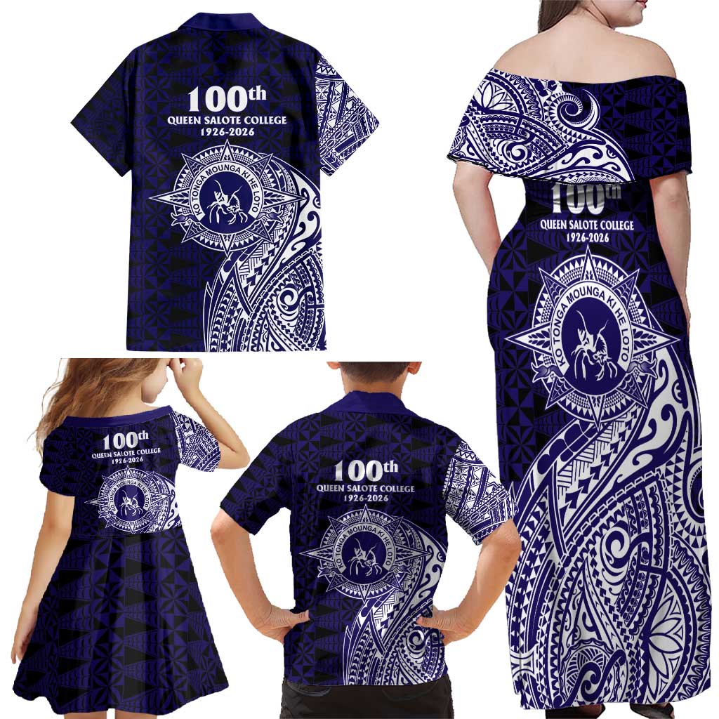 Tonga Queen Salote College 100th Years Family Matching Off Shoulder Maxi Dress and Hawaiian Shirt Est 1926 Tongan Ngatu Tapa LT9 - Polynesian Pride