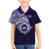 Tonga Queen Salote College 100th Years Family Matching Off Shoulder Maxi Dress and Hawaiian Shirt Est 1926 Tongan Ngatu Tapa LT9 Son's Shirt Blue - Polynesian Pride