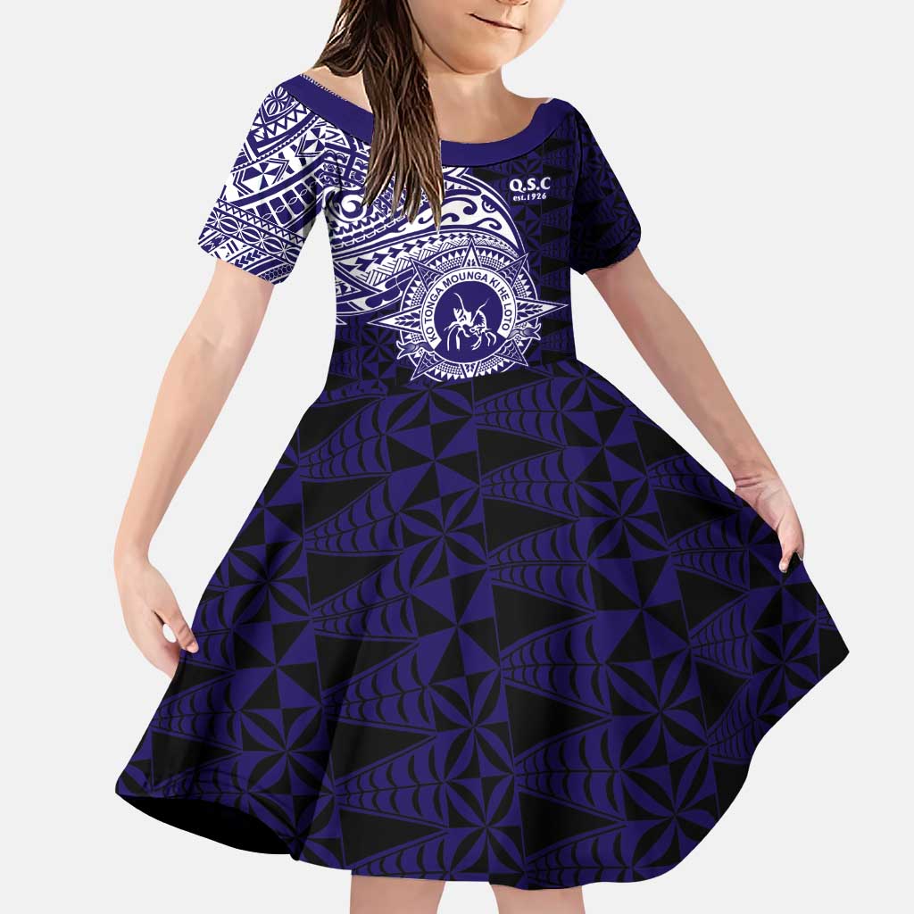 Tonga Queen Salote College 100th Years Family Matching Puletasi and Hawaiian Shirt Est 1926 Tongan Ngatu Tapa LT9 Daughter's Dress Blue - Polynesian Pride