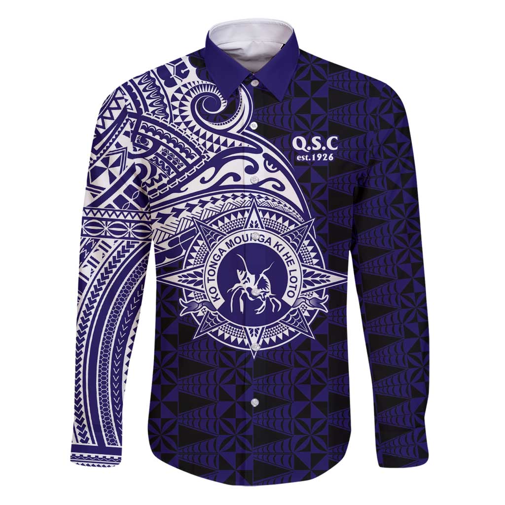 Tonga Queen Salote College 100th Years Family Matching Puletasi and Hawaiian Shirt Est 1926 Tongan Ngatu Tapa LT9 Dad's Shirt - Long Sleeve Blue - Polynesian Pride