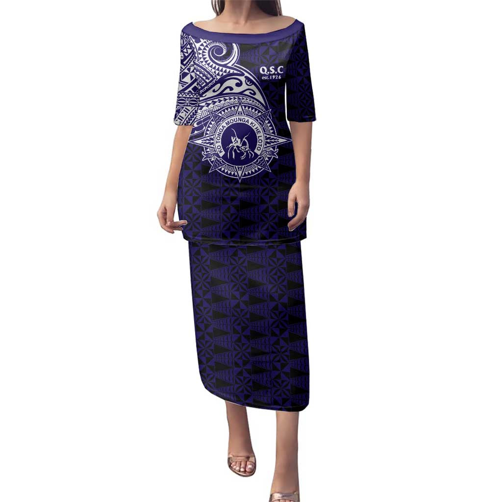 Tonga Queen Salote College 100th Years Family Matching Puletasi and Hawaiian Shirt Est 1926 Tongan Ngatu Tapa LT9 Mom's Dress Blue - Polynesian Pride