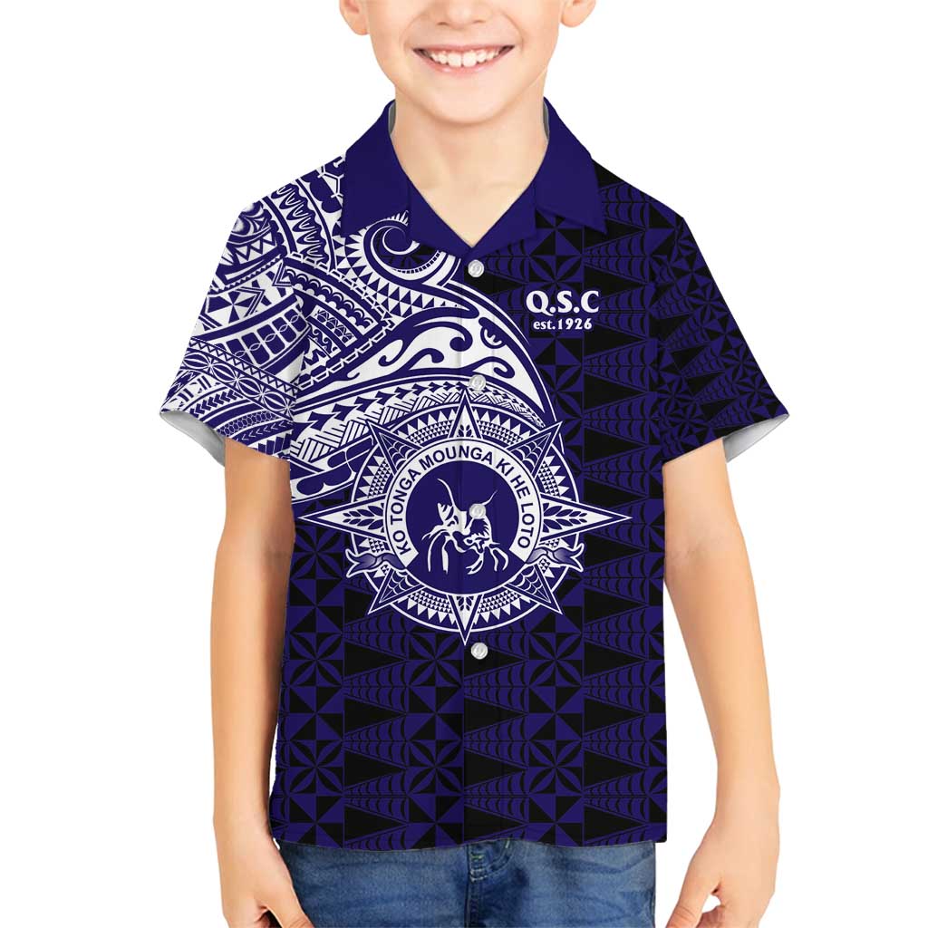 Tonga Queen Salote College 100th Years Family Matching Puletasi and Hawaiian Shirt Est 1926 Tongan Ngatu Tapa LT9 Son's Shirt Blue - Polynesian Pride