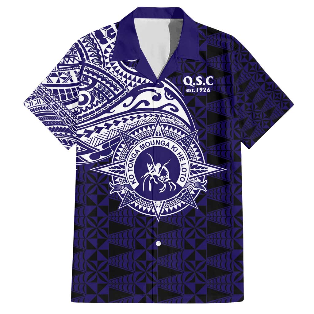 Tonga Queen Salote College 100th Years Family Matching Short Sleeve Bodycon Dress and Hawaiian Shirt Est 1926 Tongan Ngatu Tapa LT9 Dad's Shirt - Short Sleeve Blue - Polynesian Pride