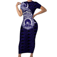 Tonga Queen Salote College 100th Years Family Matching Short Sleeve Bodycon Dress and Hawaiian Shirt Est 1926 Tongan Ngatu Tapa LT9 Mom's Dress Blue - Polynesian Pride