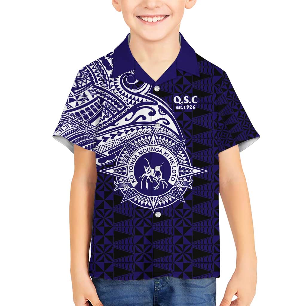 Tonga Queen Salote College 100th Years Family Matching Short Sleeve Bodycon Dress and Hawaiian Shirt Est 1926 Tongan Ngatu Tapa LT9 Son's Shirt Blue - Polynesian Pride
