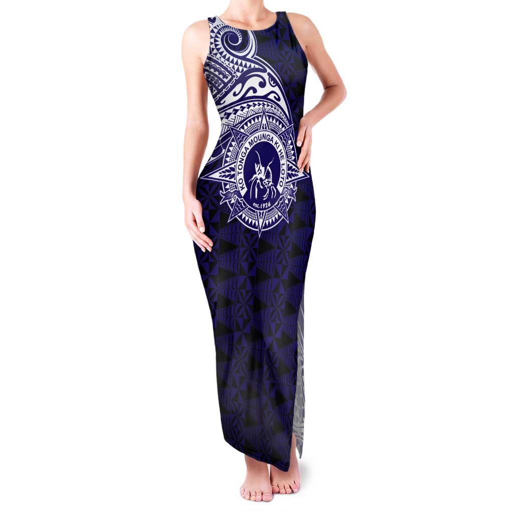 Tonga Queen Salote College 100th Years Family Matching Tank Maxi Dress and Hawaiian Shirt Est 1926 Tongan Ngatu Tapa LT9 Mom's Dress Blue - Polynesian Pride