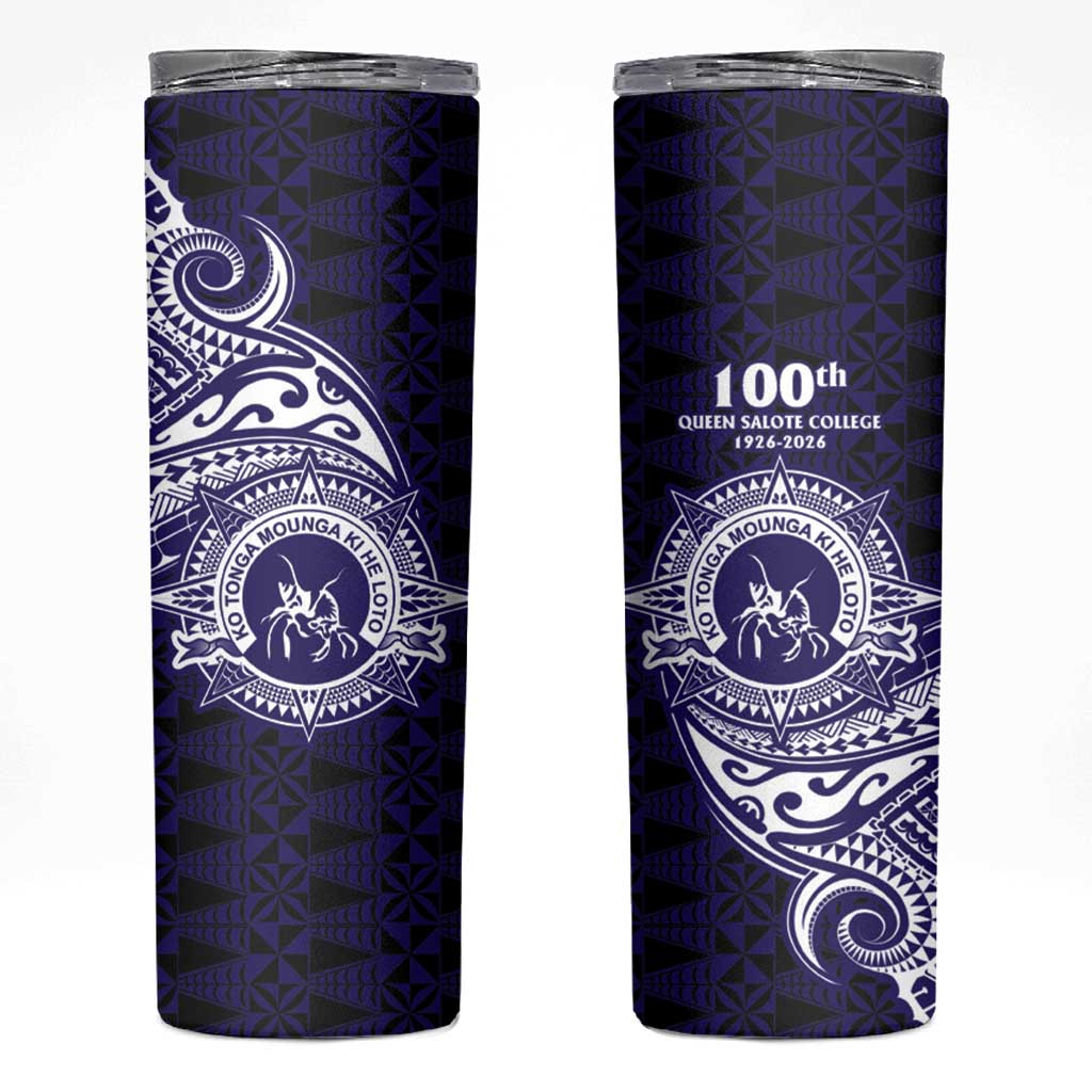 Tonga Queen Salote College 100th Years Skinny Tumbler Est 1926 Tongan Ngatu Tapa LT9 Blue - Polynesian Pride