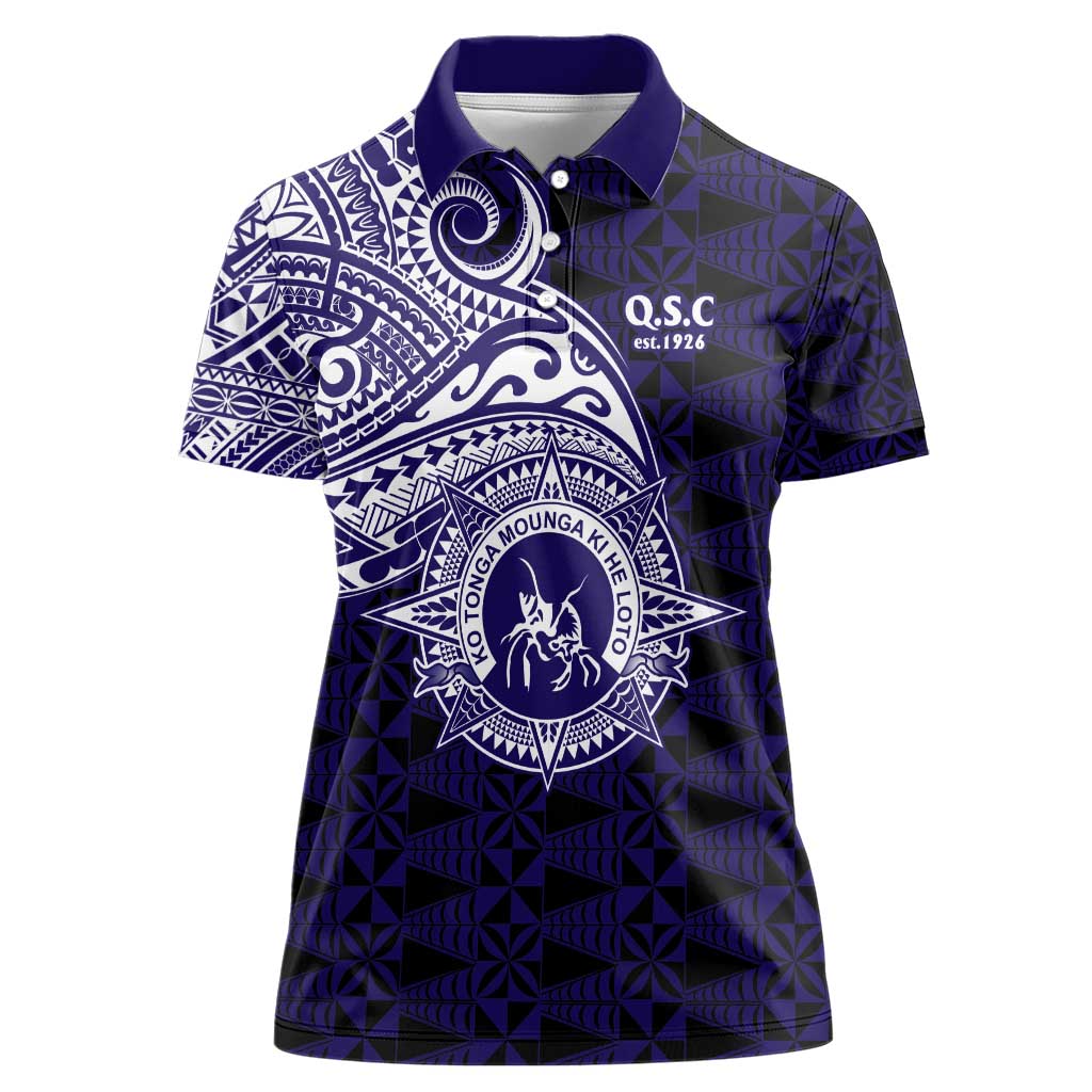Tonga Queen Salote College 100th Years Women Polo Shirt Est 1926 Tongan Ngatu Tapa LT9 Female Blue - Polynesian Pride