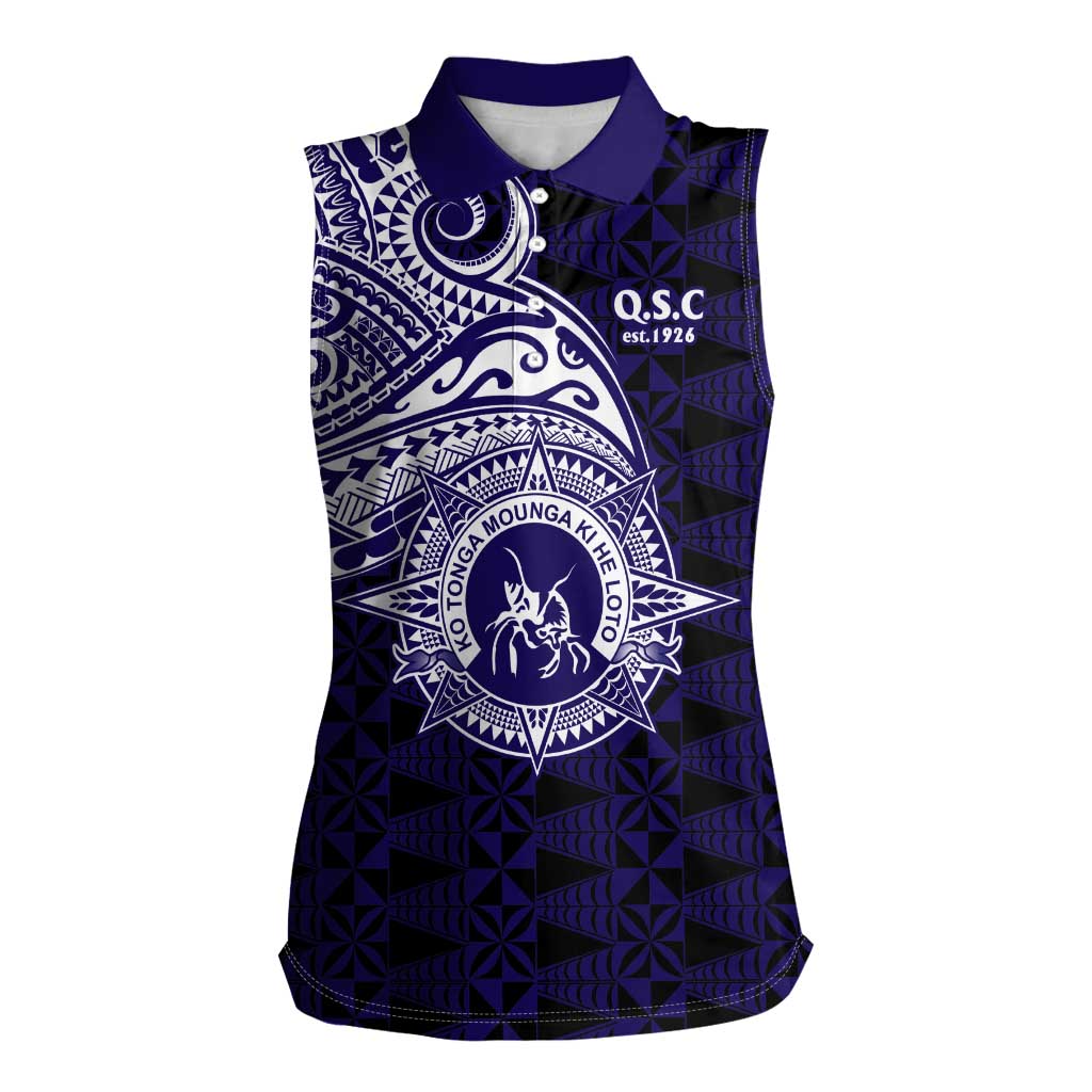 Tonga Queen Salote College 100th Years Women Sleeveless Polo Shirt Est 1926 Tongan Ngatu Tapa LT9 Female Blue - Polynesian Pride