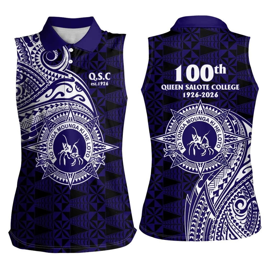 Tonga Queen Salote College 100th Years Women Sleeveless Polo Shirt Est 1926 Tongan Ngatu Tapa LT9 - Polynesian Pride
