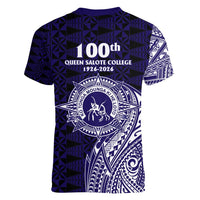Tonga Queen Salote College 100th Years Women V-Neck T-Shirt Est 1926 Tongan Ngatu Tapa LT9 - Polynesian Pride