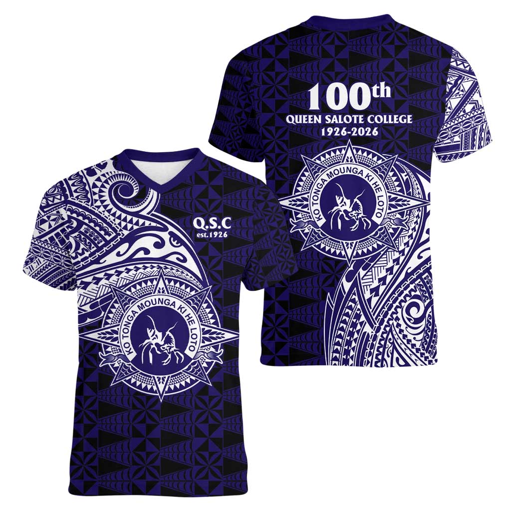 Tonga Queen Salote College 100th Years Women V-Neck T-Shirt Est 1926 Tongan Ngatu Tapa LT9 - Polynesian Pride