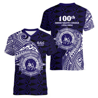 Tonga Queen Salote College 100th Years Women V-Neck T-Shirt Est 1926 Tongan Ngatu Tapa LT9 - Polynesian Pride