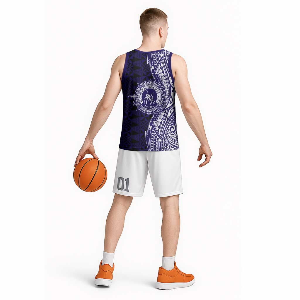 Tonga Queen Salote College 100th Years Basketball Jersey Blue Tonga Kupesi Uniquely Pacific Art - Polynesian Pride