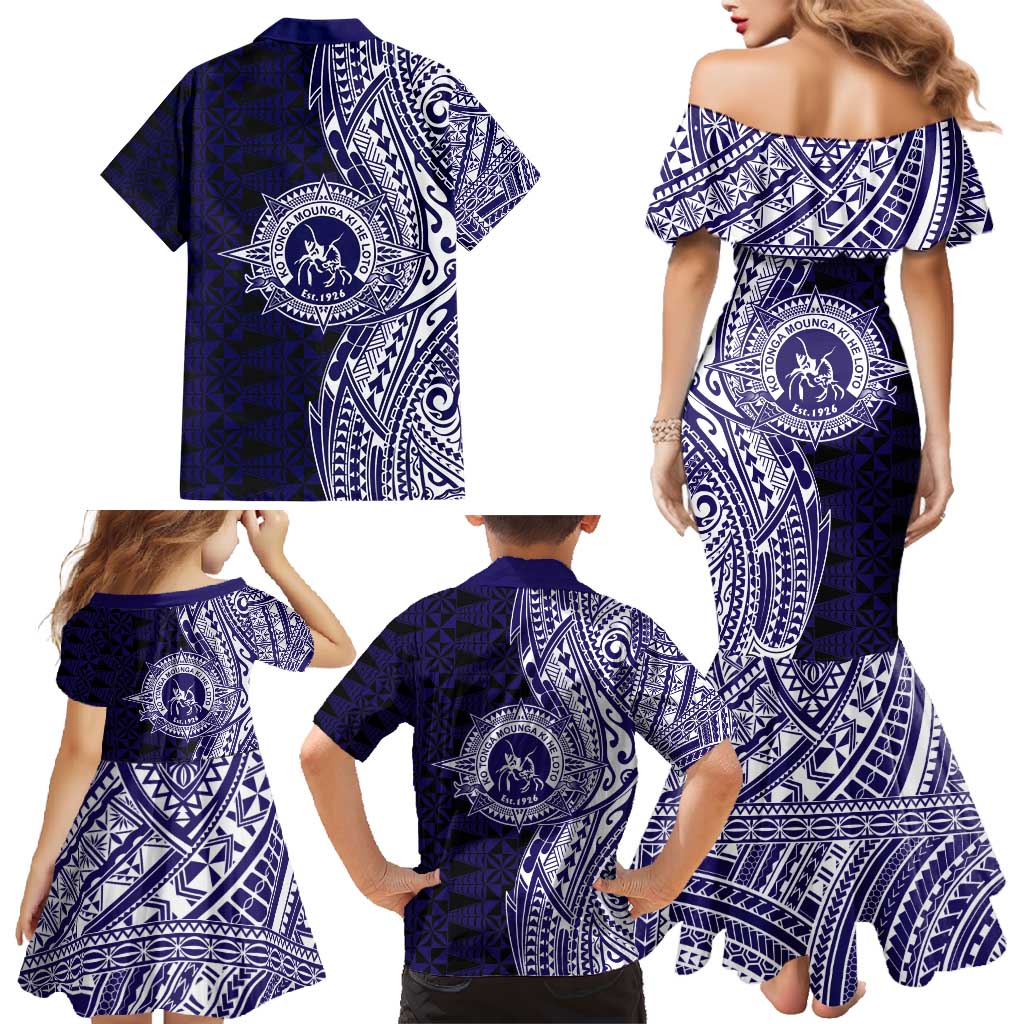 Tonga Queen Salote College 100th Years Family Matching Mermaid Dress and Hawaiian Shirt Blue Tonga Kupesi Uniquely Pacific Art LT9 - Polynesian Pride