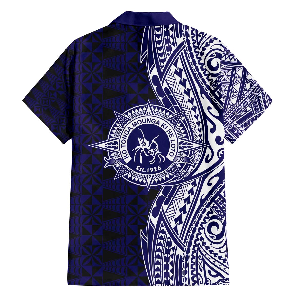 Tonga Queen Salote College 100th Years Family Matching Off The Shoulder Long Sleeve Dress and Hawaiian Shirt Blue Tonga Kupesi Uniquely Pacific Art LT9 - Polynesian Pride