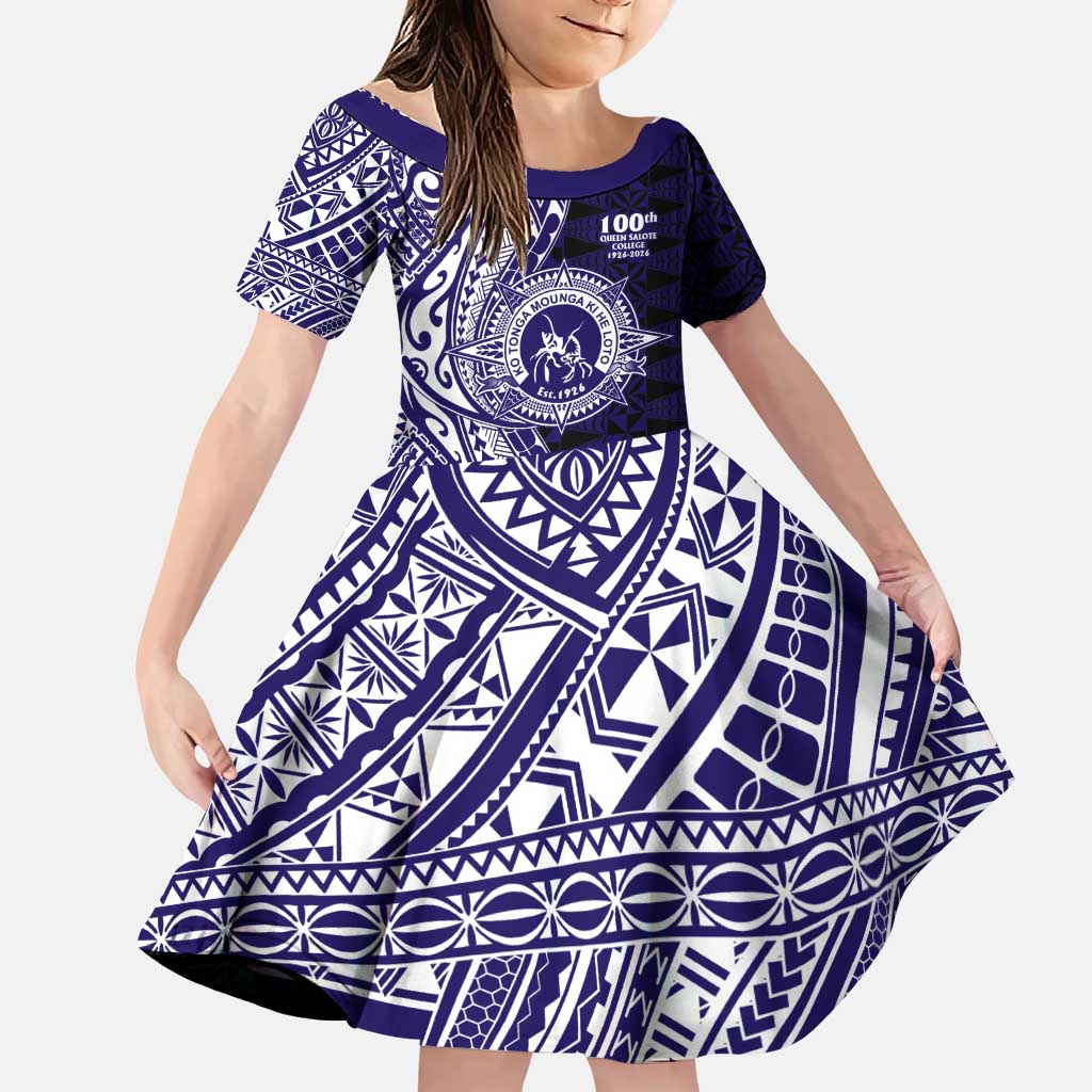 Tonga Queen Salote College 100th Years Family Matching Puletasi and Hawaiian Shirt Blue Tonga Kupesi Uniquely Pacific Art LT9 Daughter's Dress Blue - Polynesian Pride