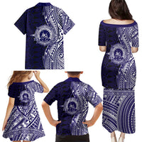Tonga Queen Salote College 100th Years Family Matching Puletasi and Hawaiian Shirt Blue Tonga Kupesi Uniquely Pacific Art LT9 - Polynesian Pride