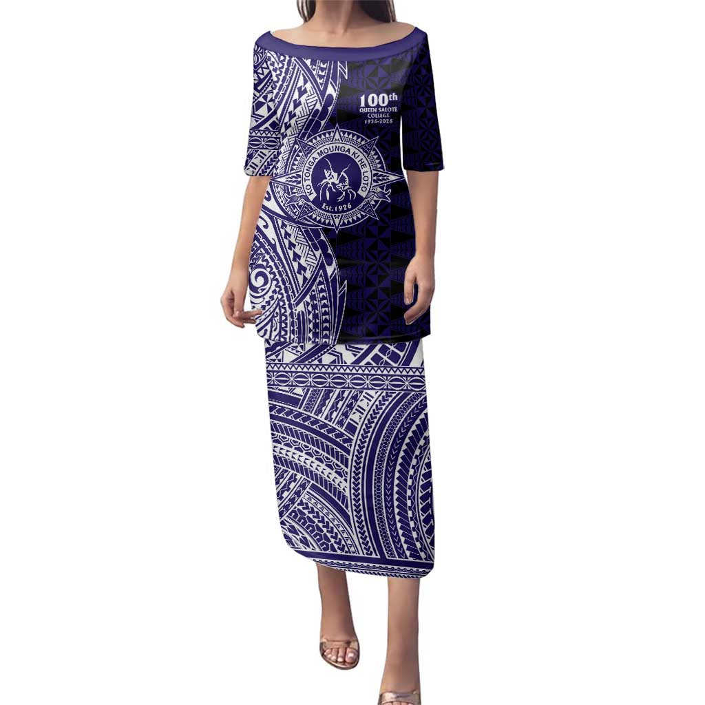 Tonga Queen Salote College 100th Years Family Matching Puletasi and Hawaiian Shirt Blue Tonga Kupesi Uniquely Pacific Art LT9 Mom's Dress Blue - Polynesian Pride