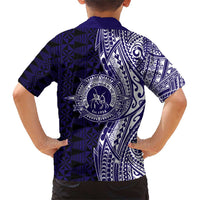 Tonga Queen Salote College 100th Years Family Matching Short Sleeve Bodycon Dress and Hawaiian Shirt Blue Tonga Kupesi Uniquely Pacific Art LT9 - Polynesian Pride