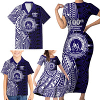 Tonga Queen Salote College 100th Years Family Matching Short Sleeve Bodycon Dress and Hawaiian Shirt Blue Tonga Kupesi Uniquely Pacific Art LT9 - Polynesian Pride